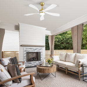 52-Inch Metal Ceiling Fan with Solid Color Blades, DC Motor & LED Light