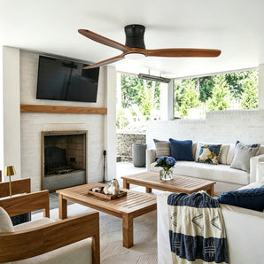 Sofucor 52" Modern Low Profile Solid Wood Ceiling Fan with Light & Remote