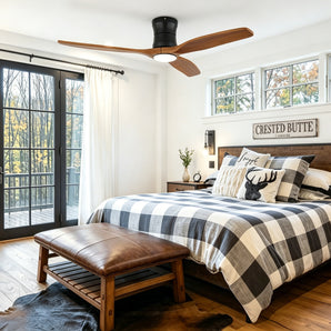 Sofucor 52" Modern Low Profile Solid Wood Ceiling Fan with Light & Remote