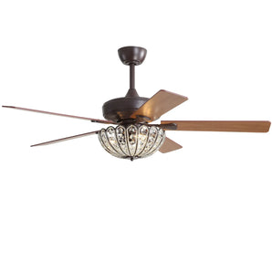 52" Espresso Bronze Ceiling Fan with Crystal Light Socket and Remote