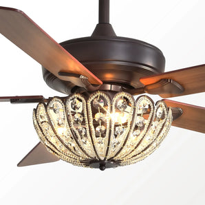 52" Espresso Bronze Ceiling Fan with Crystal Light Socket and Remote