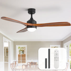 Sofucor 52" Modern Solid Wood Ceiling Fan with Light Dual Mount Design