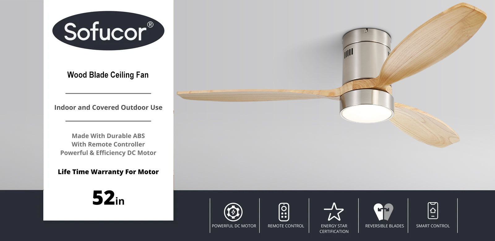 Sofucor 52 3-ABS Blade Modern Classic Ceiling Fan With Light And Remote Control, Suitable For Indoor/Outdoor Shelter, Available In 3 Colors – Sofucor Fan Sofucor 52 3-ABS Blade Modern Classic Ceiling Fan With Light And Remote Control, Suitable For Indoor/Outdoor Shelter, Available In 3 Colors – Sofucor Fan