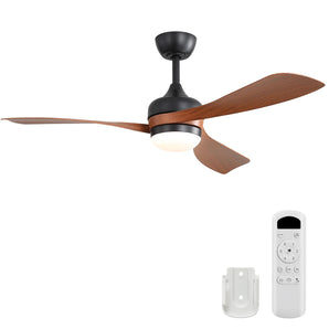 Sofucor 52" Curved Wood Grain 3-Blades Ceiling Fan with Light
