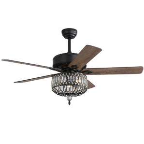 Sofucor 52" Satin Nickel Ceiling Fan with Crystal Light Socket