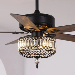 Sofucor 52" Satin Nickel Ceiling Fan with Crystal Light Socket