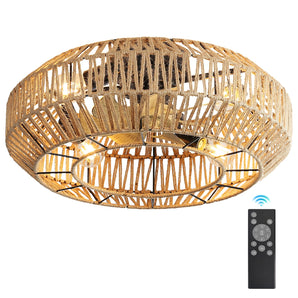 Sofucor 22" Woven Rope Drum Shade Ceiling Fan with Light and Remote