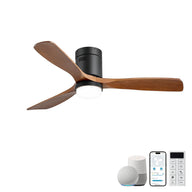 Upgrade Brand New Sofucor 52" Flush Mount Wood Blade Ceiling Fan with Light - Black / Walnut Wood