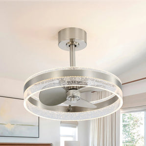 Sofucor 20" Modern Semi-Flush Smart Ceiling Fan with Bubble Acrylic LED Light – Brushed Nickel